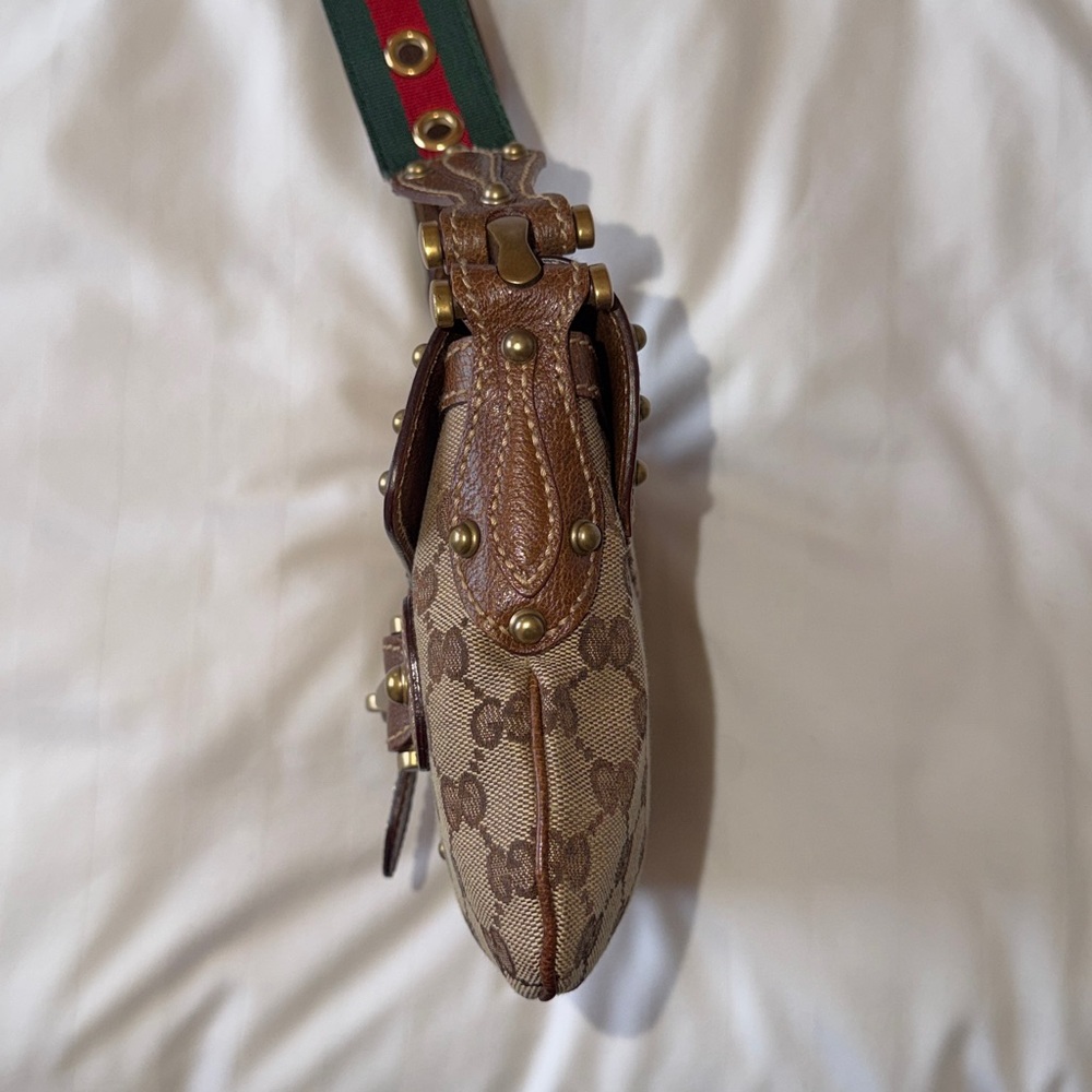 ‼️Vintage Gucci Pelham Runway Studded GG Monogram Striped Strap Shoulder Bag - Picture 7 of 16
